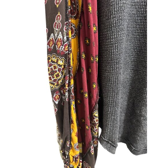 💰BOGO💰 Charcoal Gray Boho Bell Patchwork Long Sleeve Blouse sz L - Picture 7 of 8